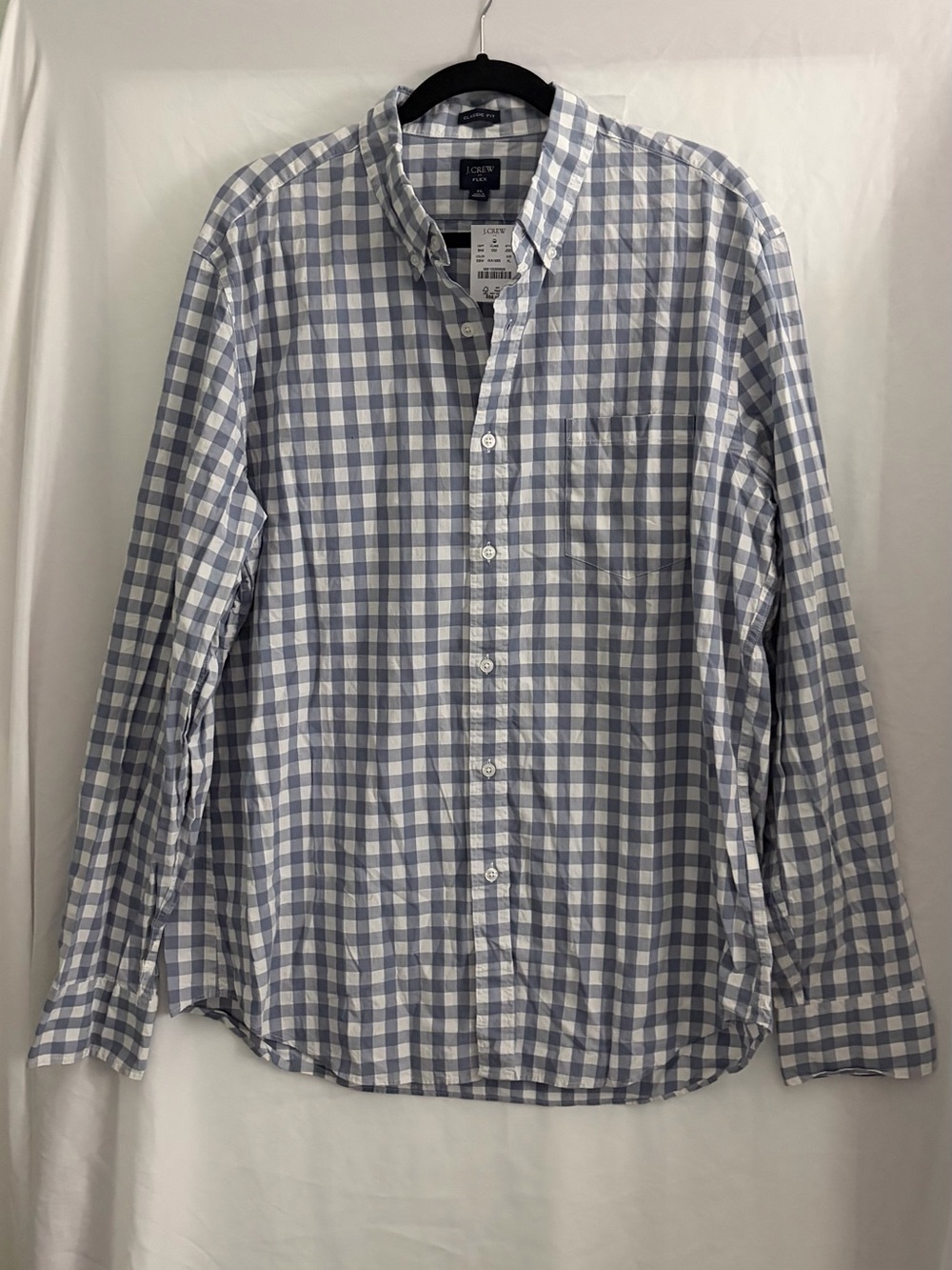 J. Crew Men's Light Blue and White Gingham Button-Down Shirt